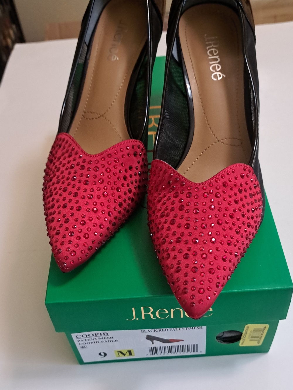 J.Renee Women's Red Embellished Pointed-Toe Patent/Mesh Low Heels